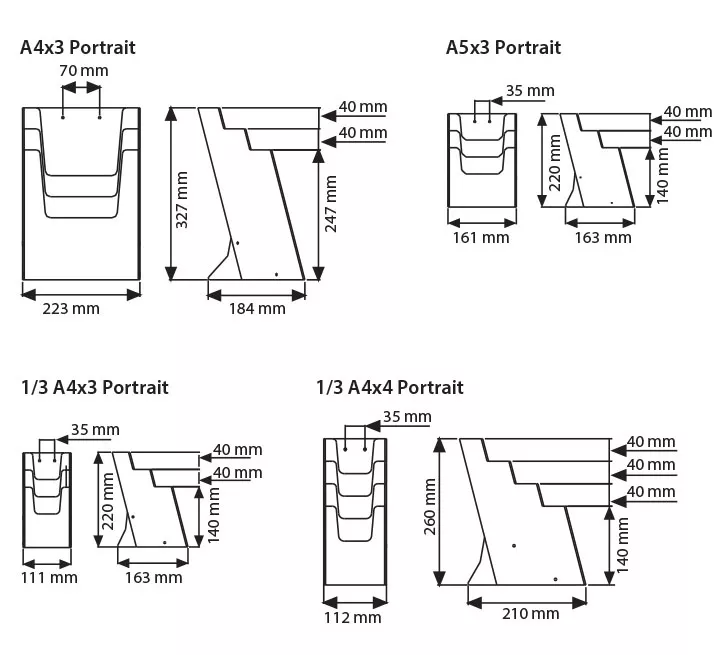 Mehrfach Prospektdispenser, Hochformat, 3 x DIN lang